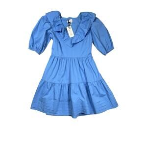Saylor Zerina Morning Glory Dress Womens XS Blue V-Neck Puff Sleeve FLAW